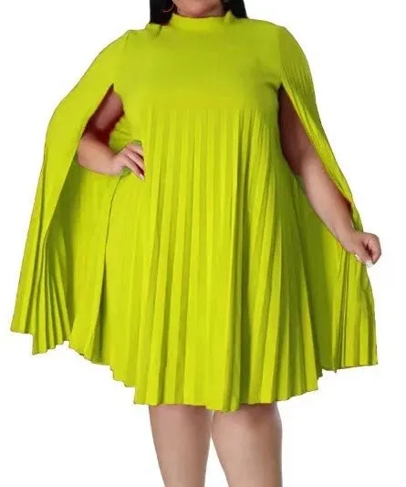 Uniwim Fashion Plus Size Women Dresses Elegant Solid Color O Neck Cape Sleeve  Draped Mini Dress Loose Summer Vestidos De Fiesta