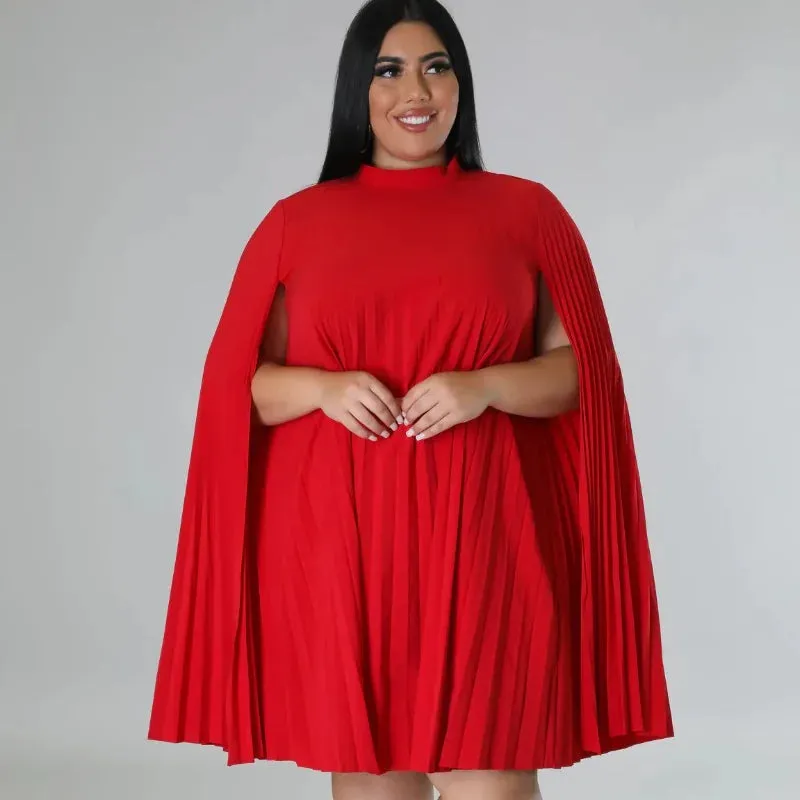 Uniwim Fashion Plus Size Women Dresses Elegant Solid Color O Neck Cape Sleeve  Draped Mini Dress Loose Summer Vestidos De Fiesta