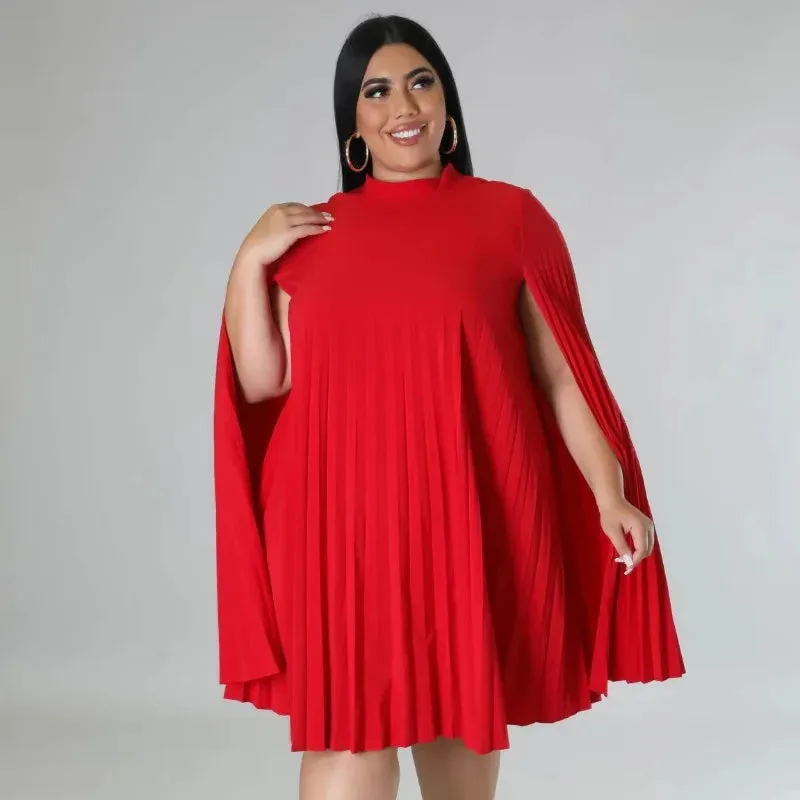 Uniwim Fashion Plus Size Women Dresses Elegant Solid Color O Neck Cape Sleeve  Draped Mini Dress Loose Summer Vestidos De Fiesta