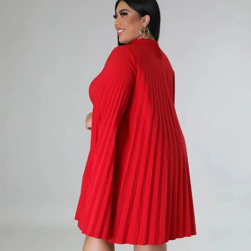 Uniwim Fashion Plus Size Women Dresses Elegant Solid Color O Neck Cape Sleeve  Draped Mini Dress Loose Summer Vestidos De Fiesta