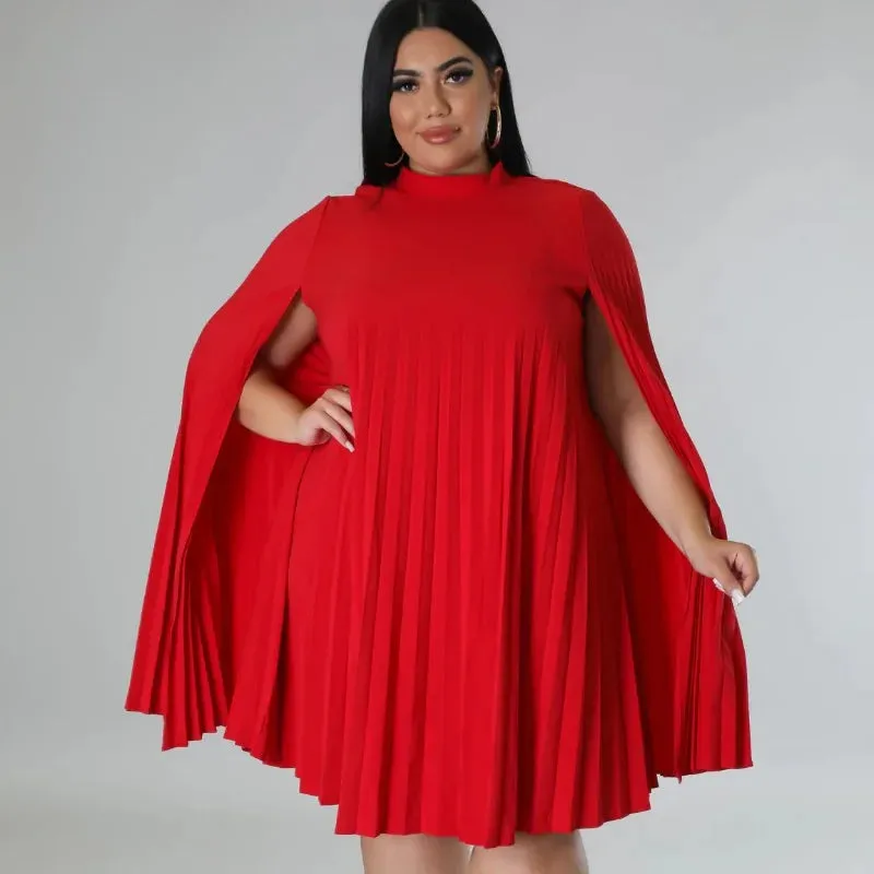 Uniwim Fashion Plus Size Women Dresses Elegant Solid Color O Neck Cape Sleeve  Draped Mini Dress Loose Summer Vestidos De Fiesta