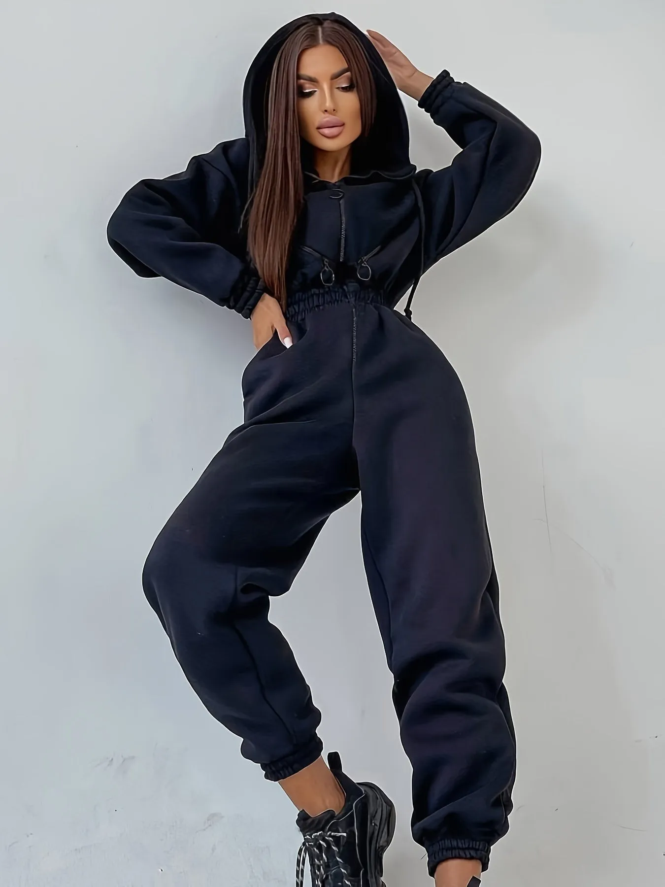 Versatile Zipup Hooded Jumpsuit Comfortable  Stylish Sportswear