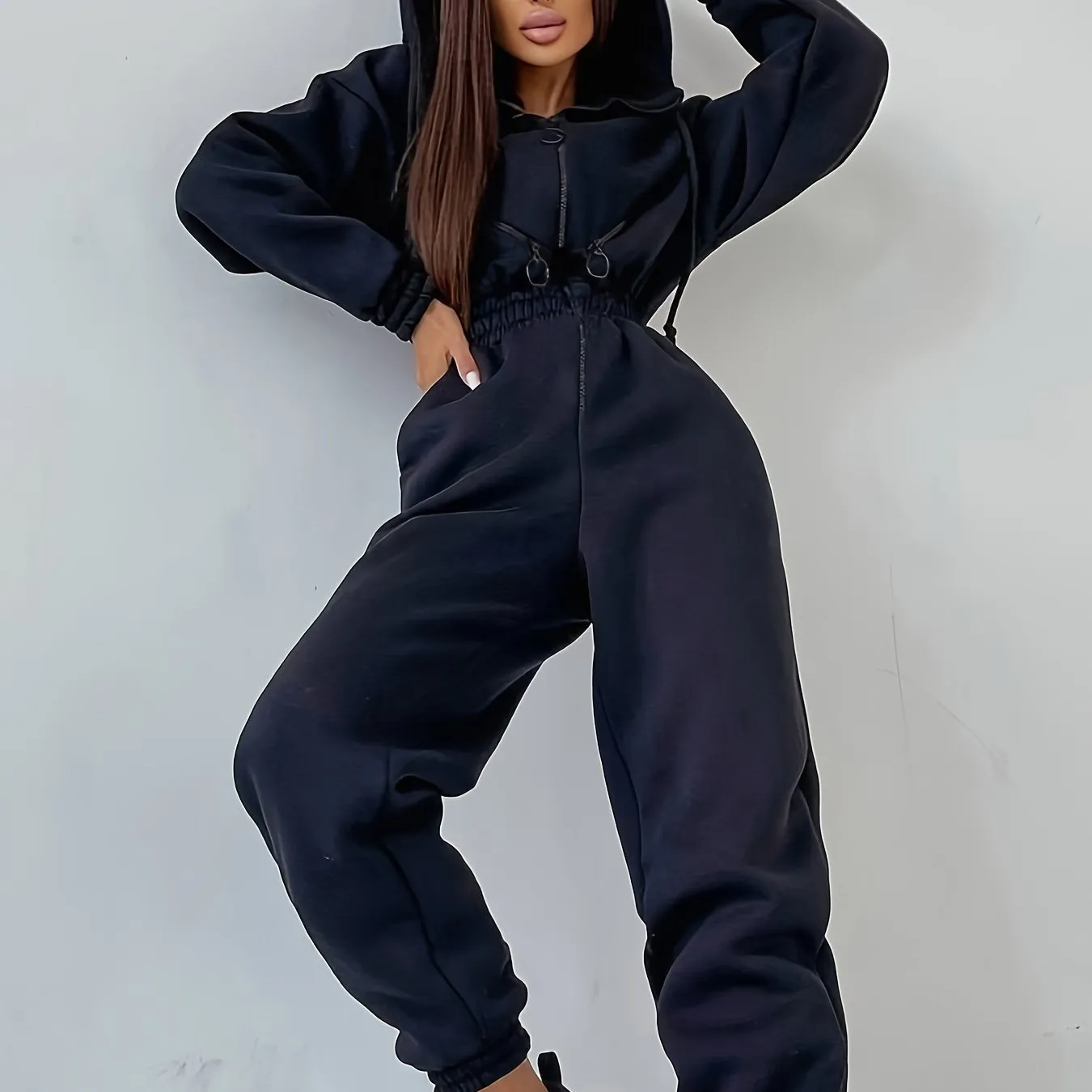 Versatile Zipup Hooded Jumpsuit Comfortable  Stylish Sportswear