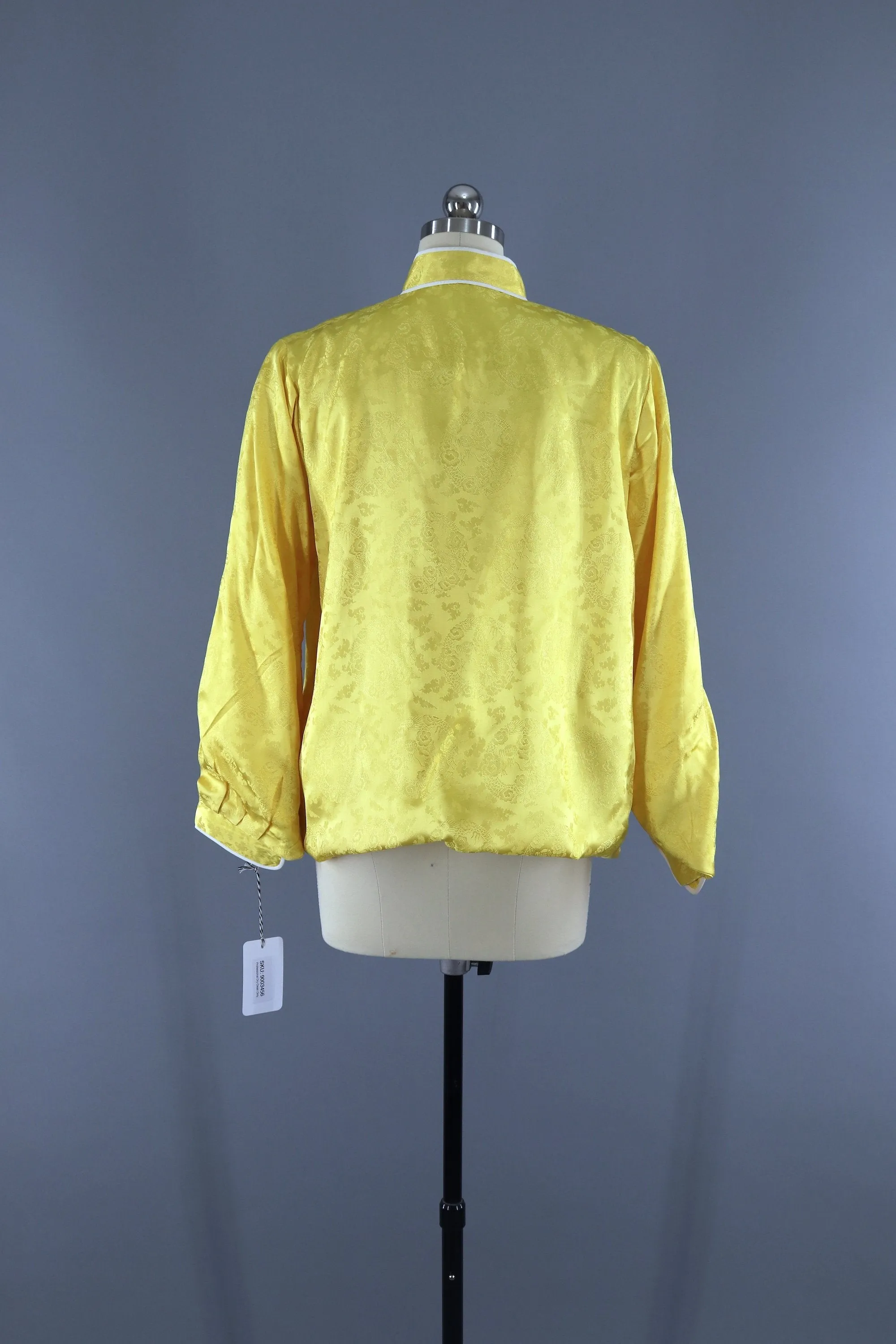 Vintage 1940s Jacket / Asian Yellow Satin Damask Coat