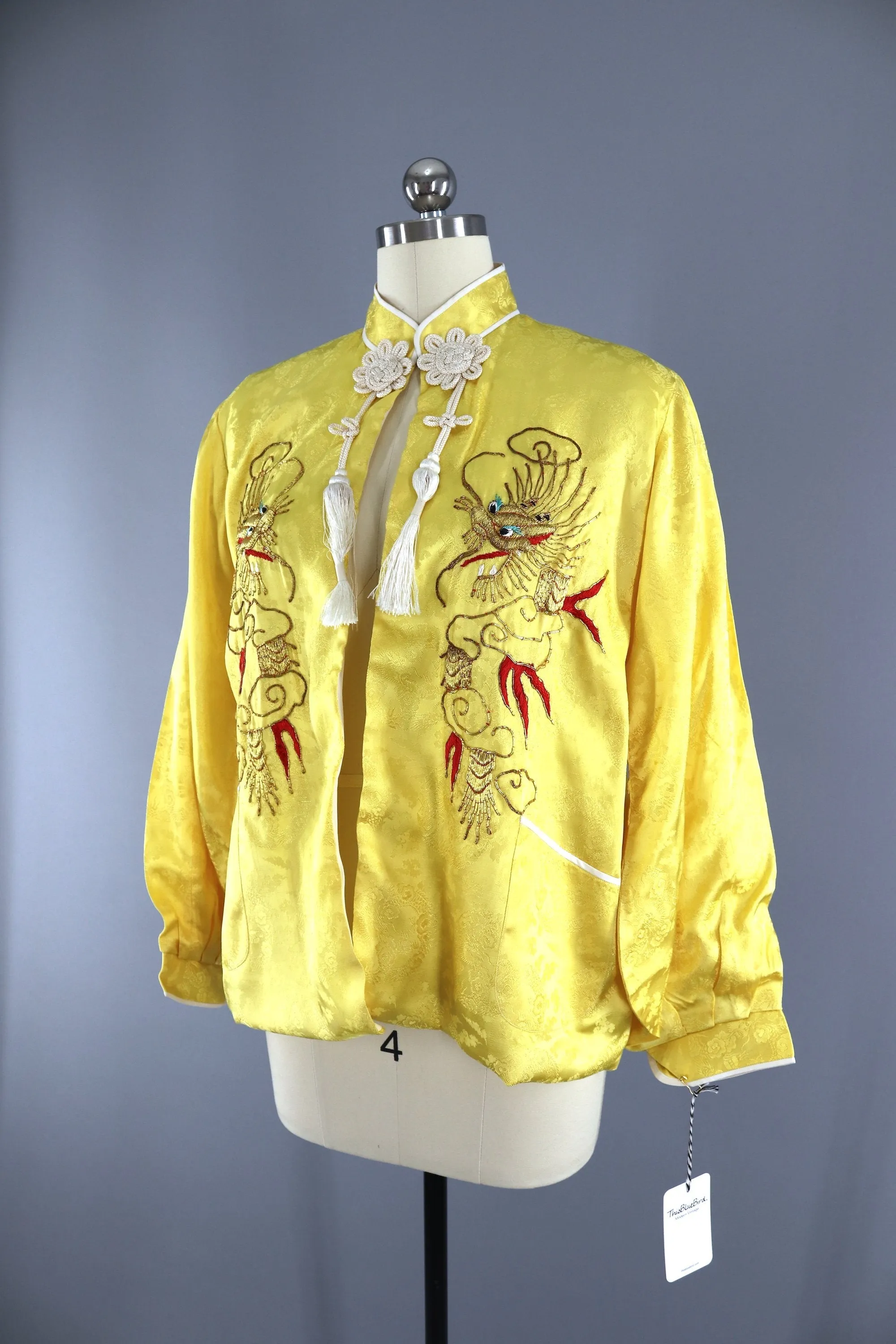 Vintage 1940s Jacket / Asian Yellow Satin Damask Coat