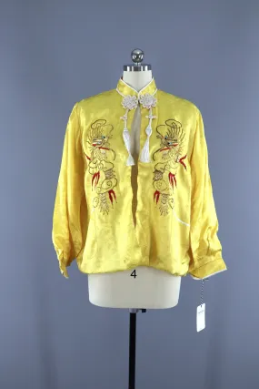 Vintage 1940s Jacket / Asian Yellow Satin Damask Coat