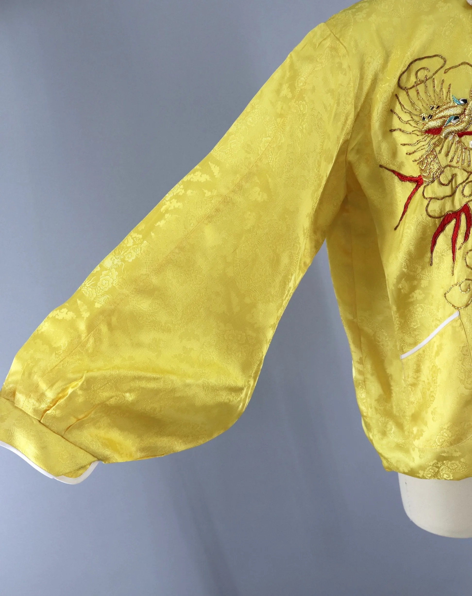 Vintage 1940s Jacket / Asian Yellow Satin Damask Coat