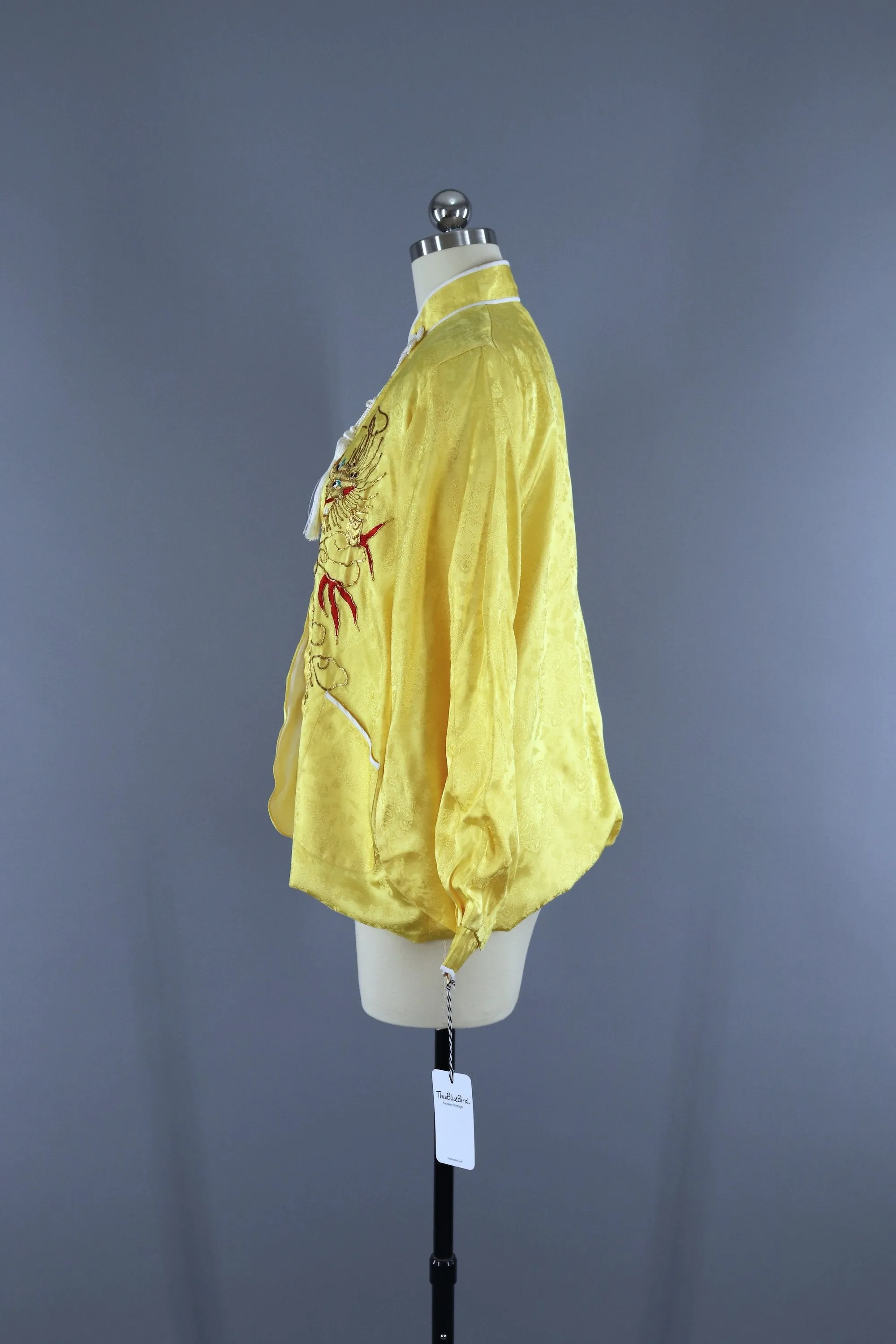 Vintage 1940s Jacket / Asian Yellow Satin Damask Coat