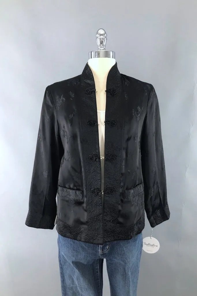 Vintage Black Satin Mandarin Jacket