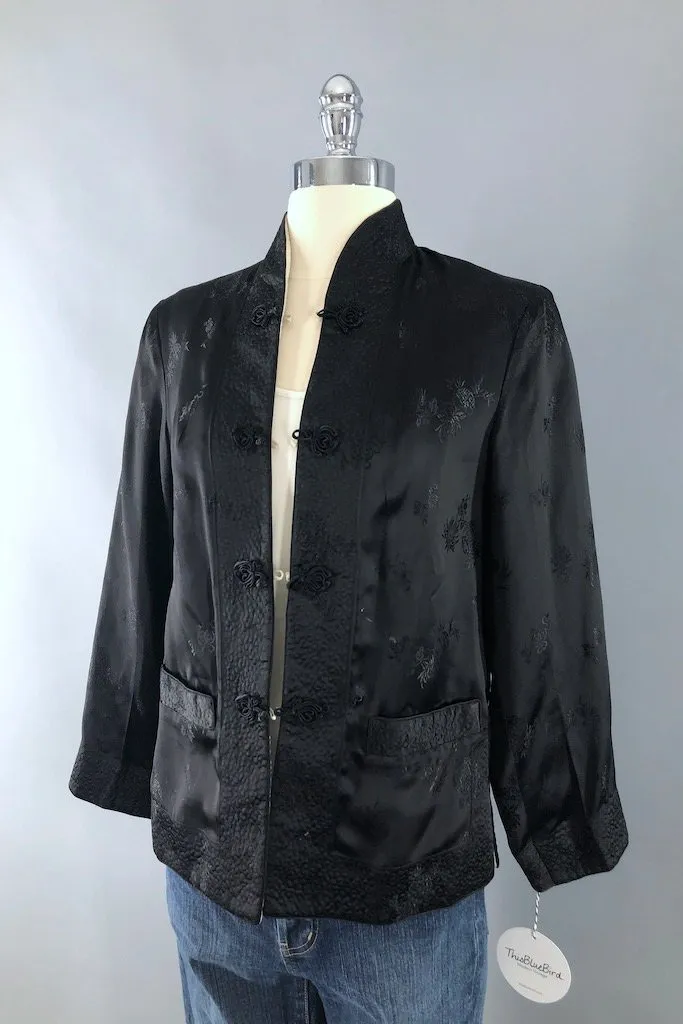 Vintage Black Satin Mandarin Jacket