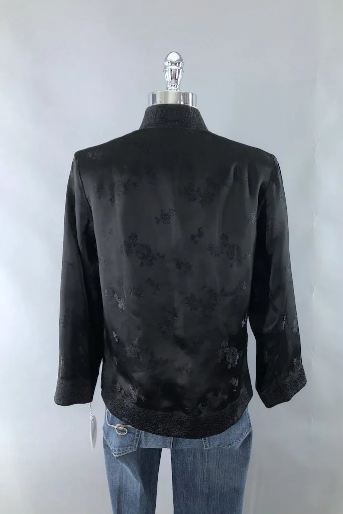 Vintage Black Satin Mandarin Jacket