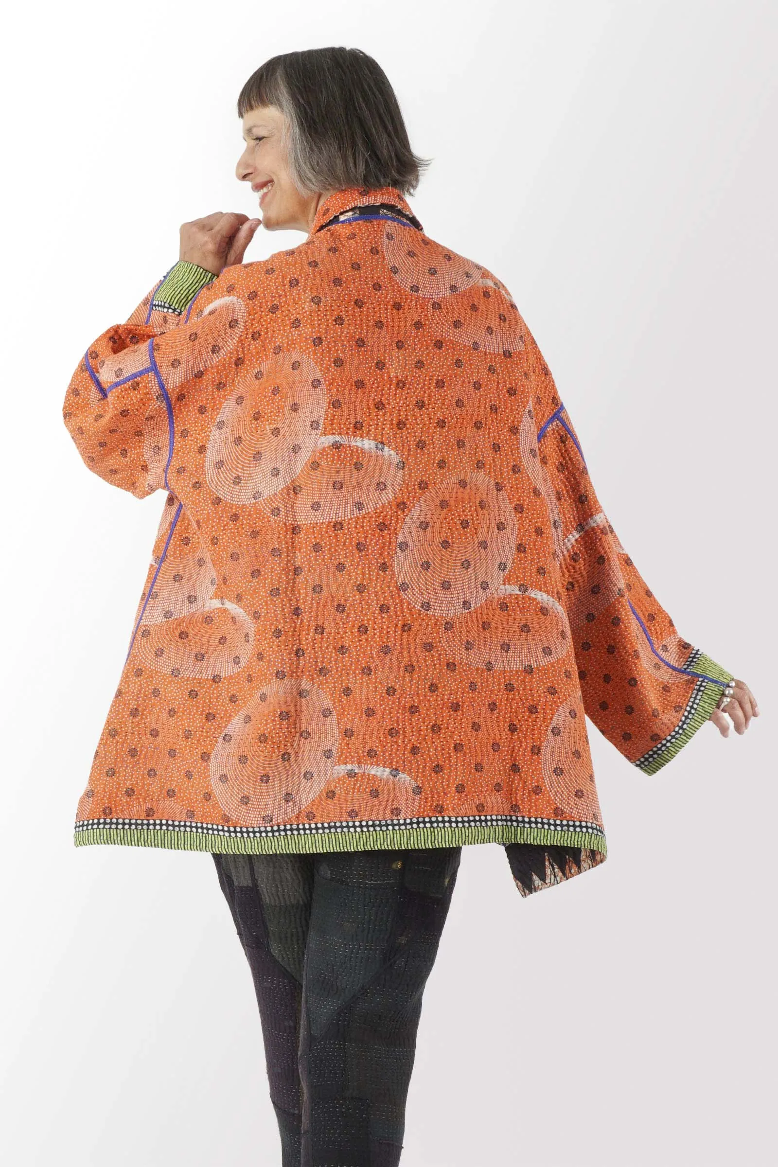 VINTAGE COTTON KANTHA OVERSIZED MINI COAT - cv4332-0017a -