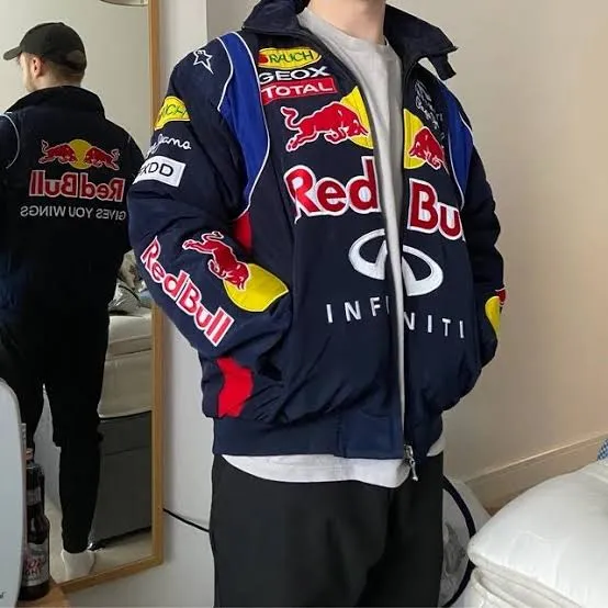 Vintage Red Bull Retro Racing Jacket For Mens - Timeless Racer Jacket Limited Edition