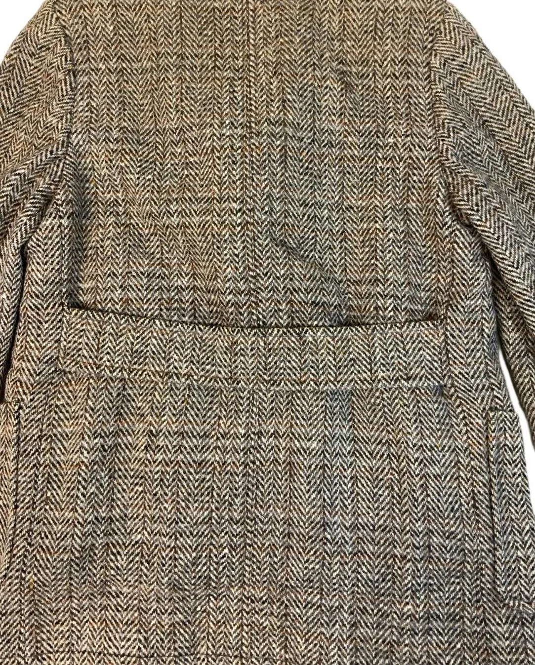 VTG 70s WOOL HERRINGBONE TWEED DOUBLE BREASTED CAR COAT OVERCOAT FAUX FUR L 42