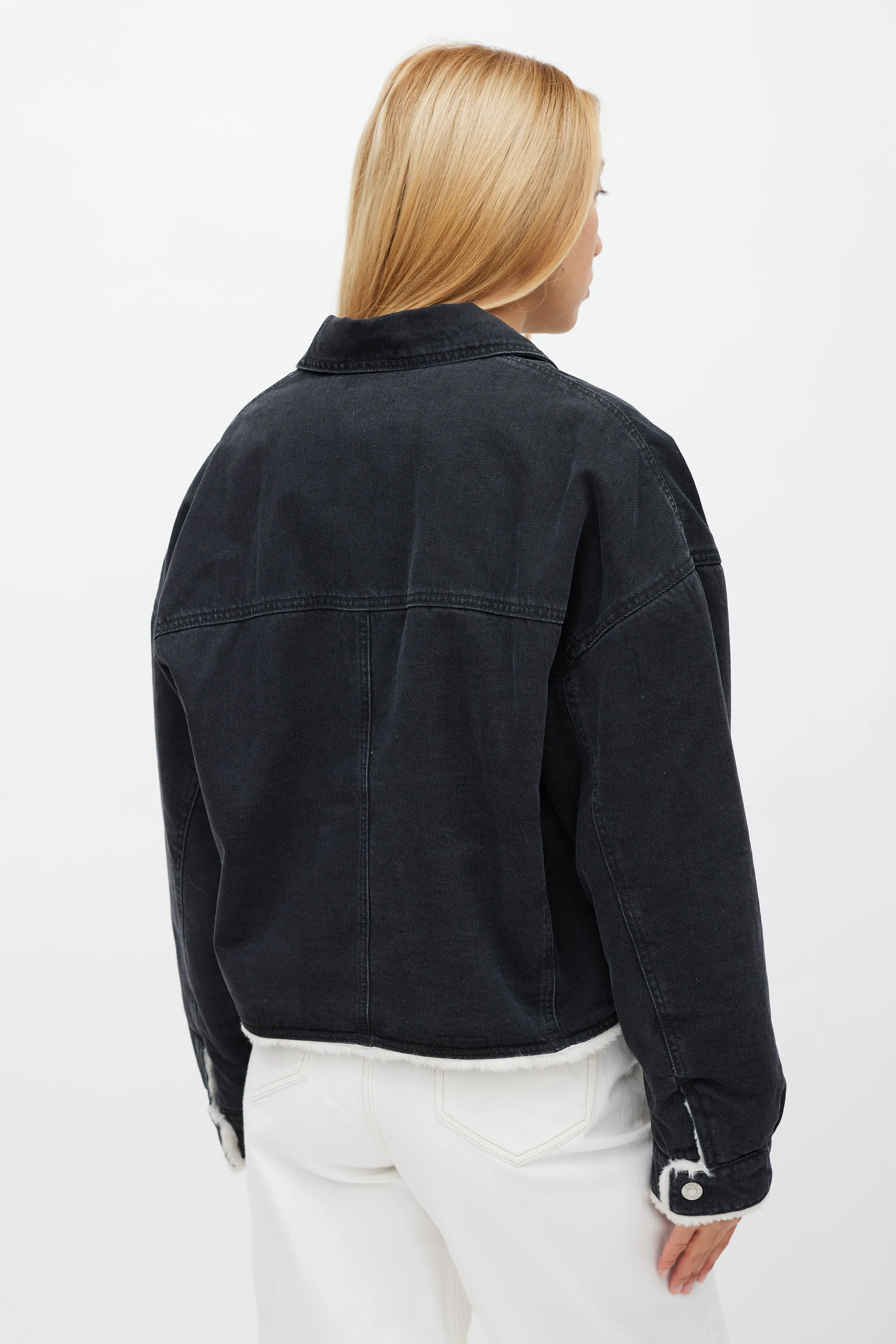 Washed Black Denim & Shearling Paoleta Jacket