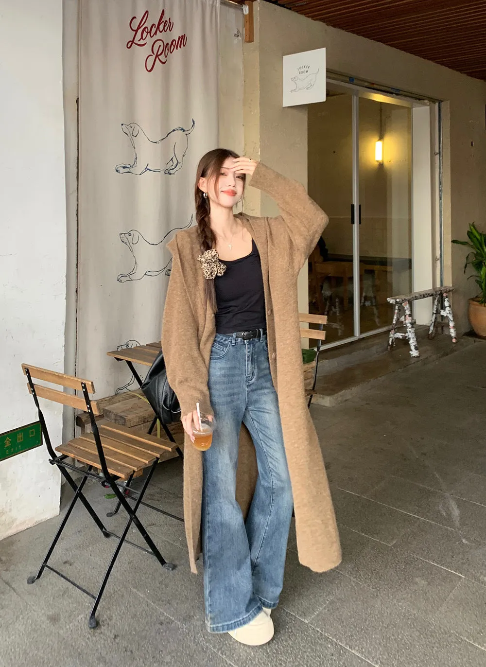 Wenkouban casual fall outfits Autumn Korean Style No Need Lazy Style Loose Long Knitted Cardigan Hooded Sweater Coat Knitted Overcoat