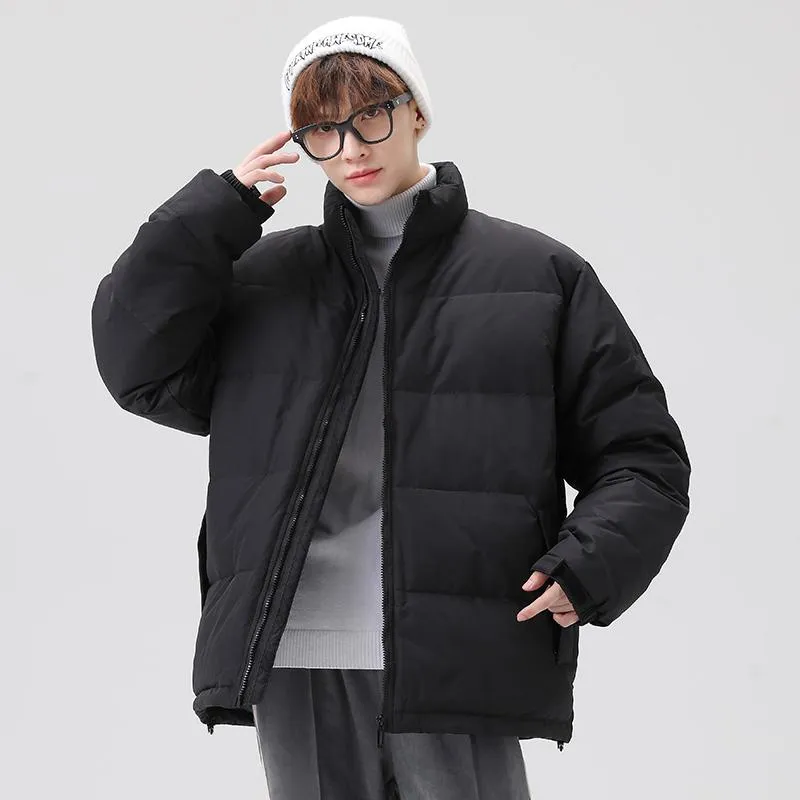 White Duck Down Warmth Cropped Casual Stand-Up Collar Thickened Down Jacket