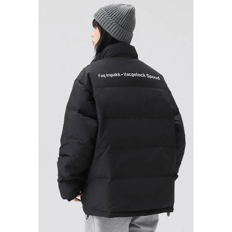 White Duck Down Warmth Cropped Casual Stand-Up Collar Thickened Down Jacket