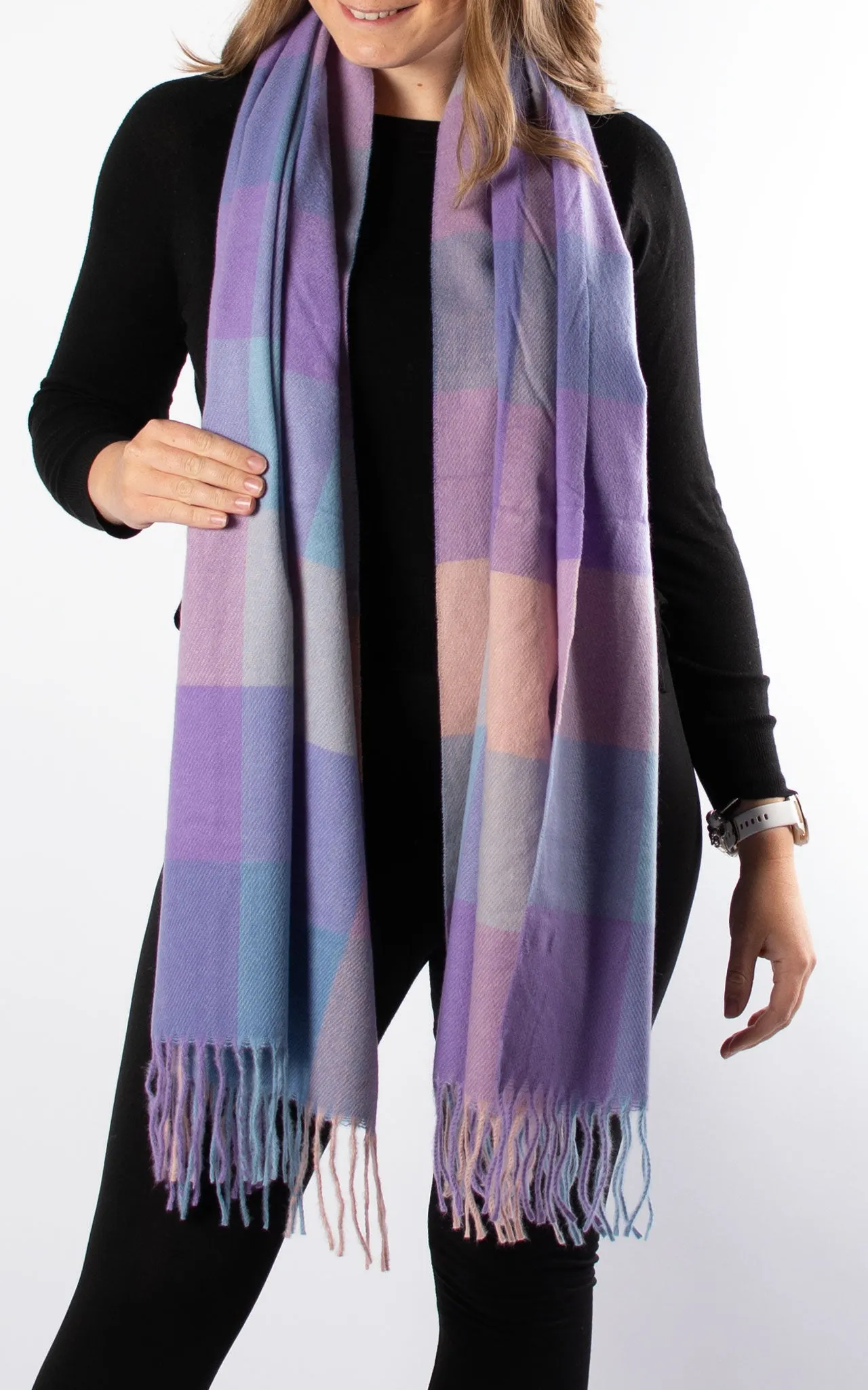 Winter Blanket Scarf | Squares | Pink, Blue & Lilac