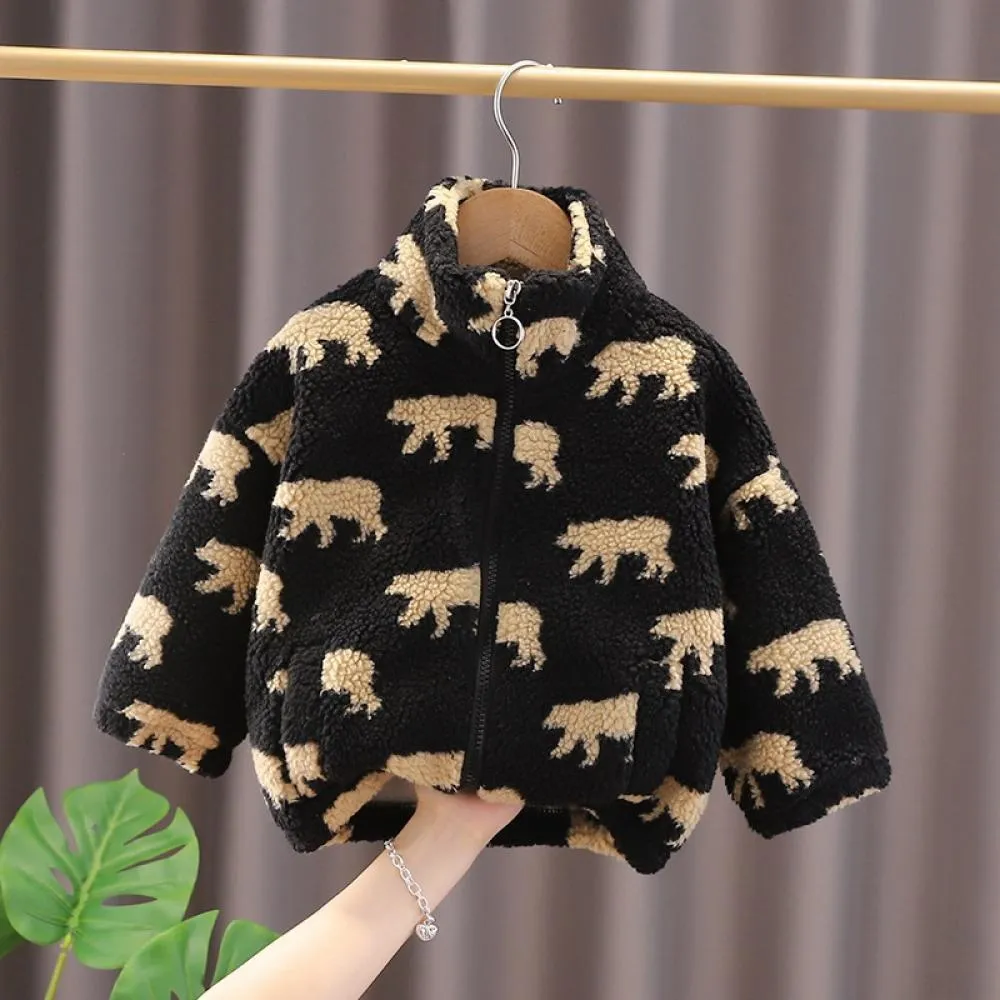 Winter Long Sleeve Fleece Full Print Zip-Up Sherpa Jacket Wholesale Kids Clothes