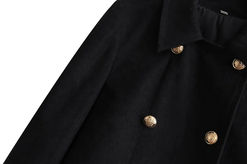 Women Autumn Winter Women Clothing Loose Casual Polo Collar Gold Button Decoration Overcoat Coat for Women