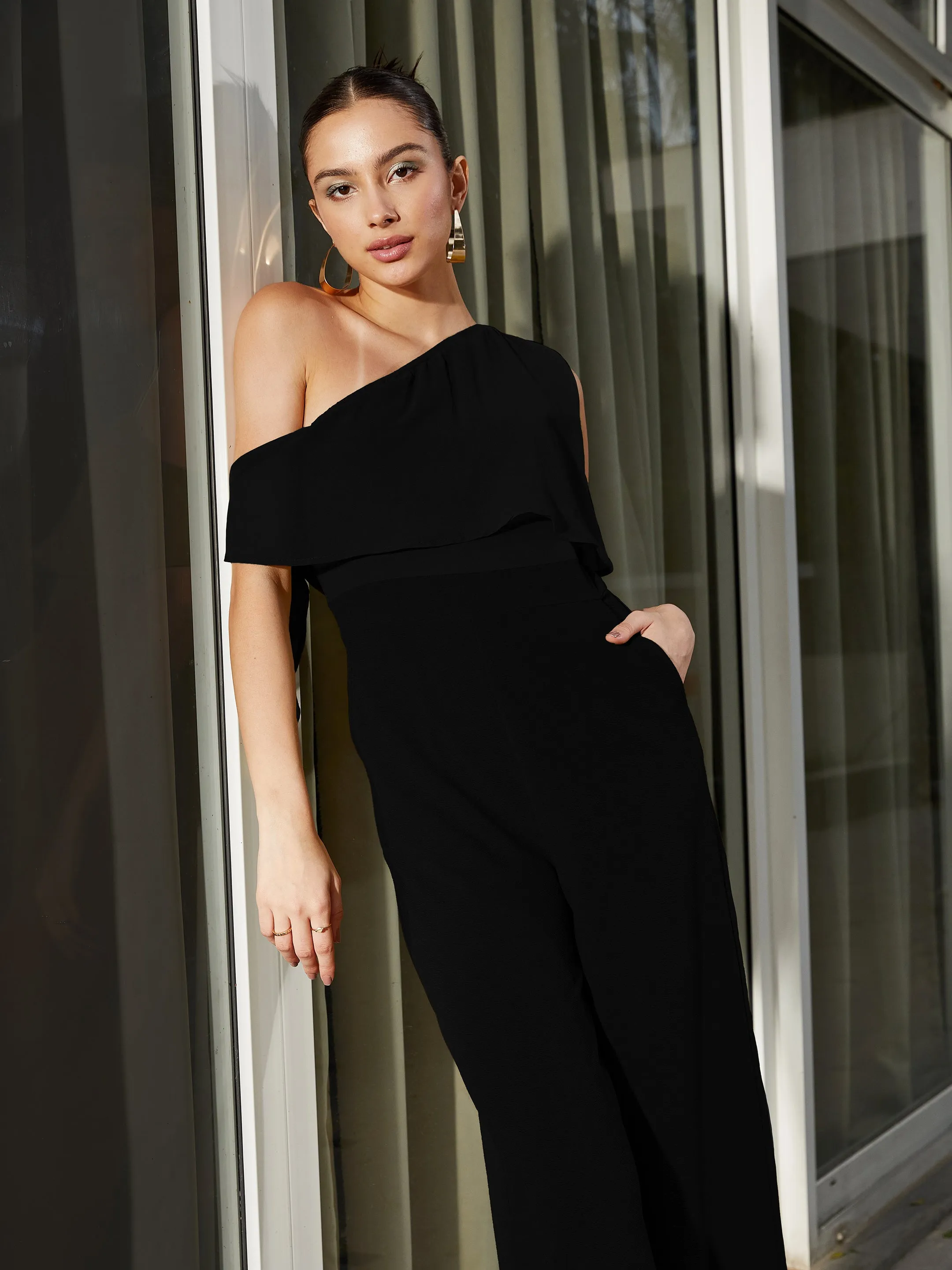 Women Black One Shoulder Jumpsuit