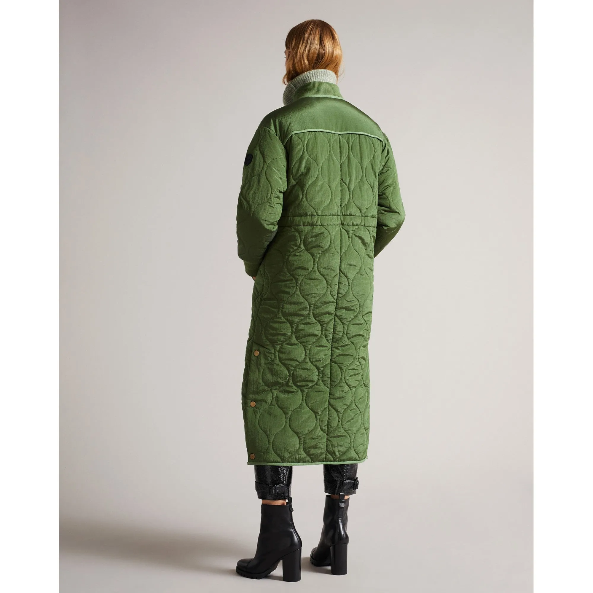 Women Wmo-Avverii-Long Length Onion Quilted Bomber Coat - Green