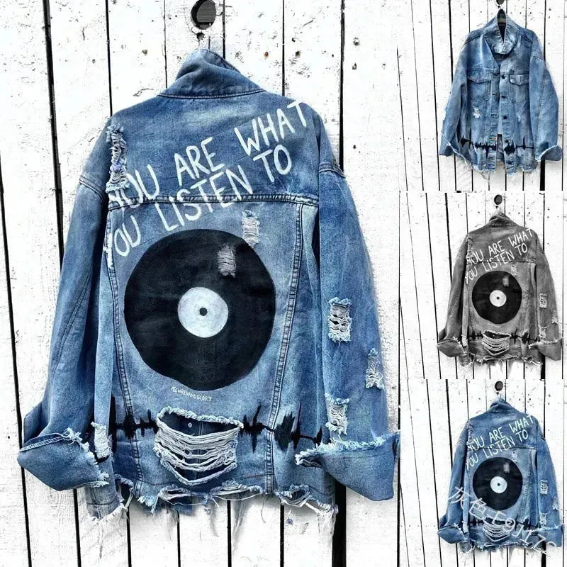 Women Y2K Denim Jeans Ripped Jacket