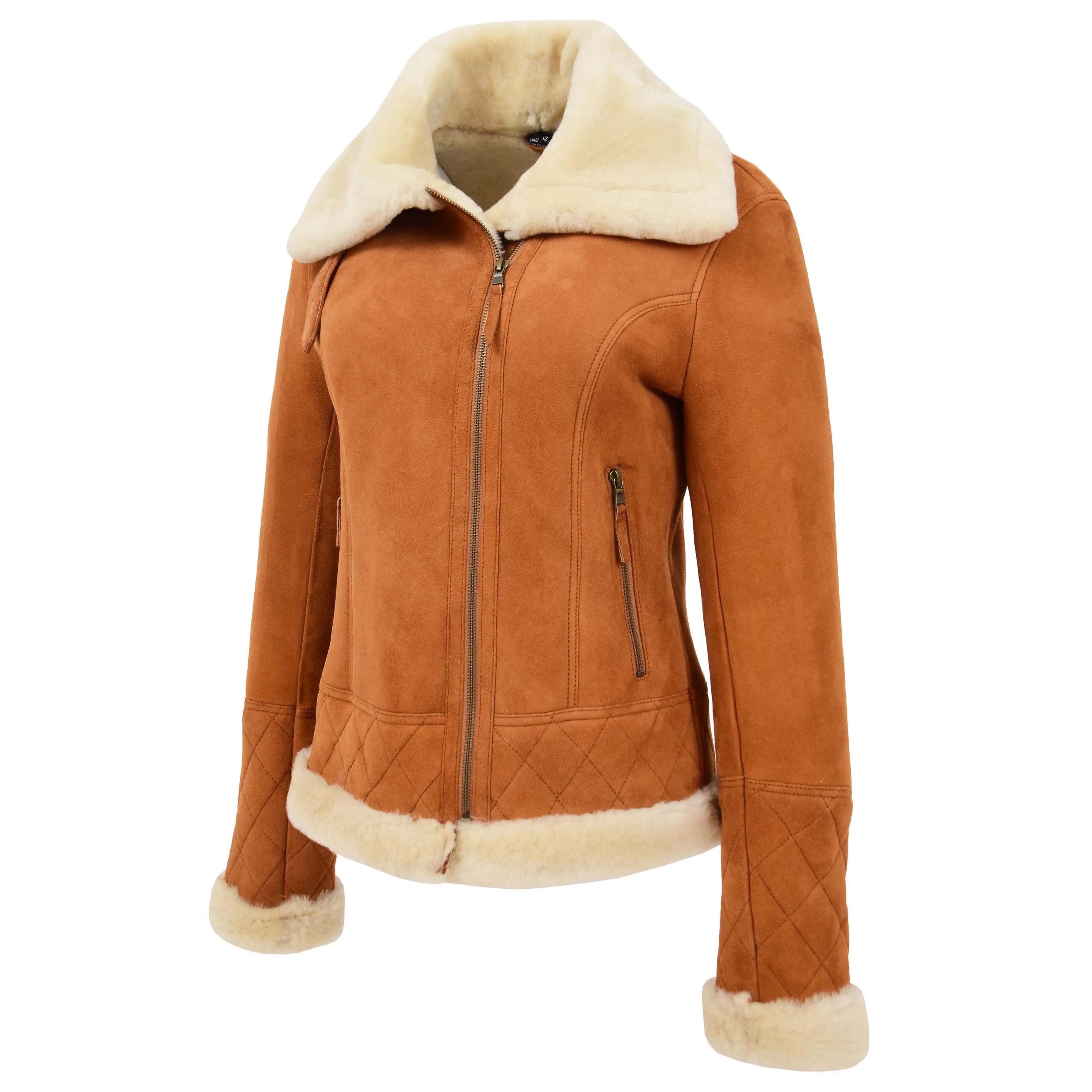 Womens Merino Sheepskin Aviator Jacket Isabelle Tan