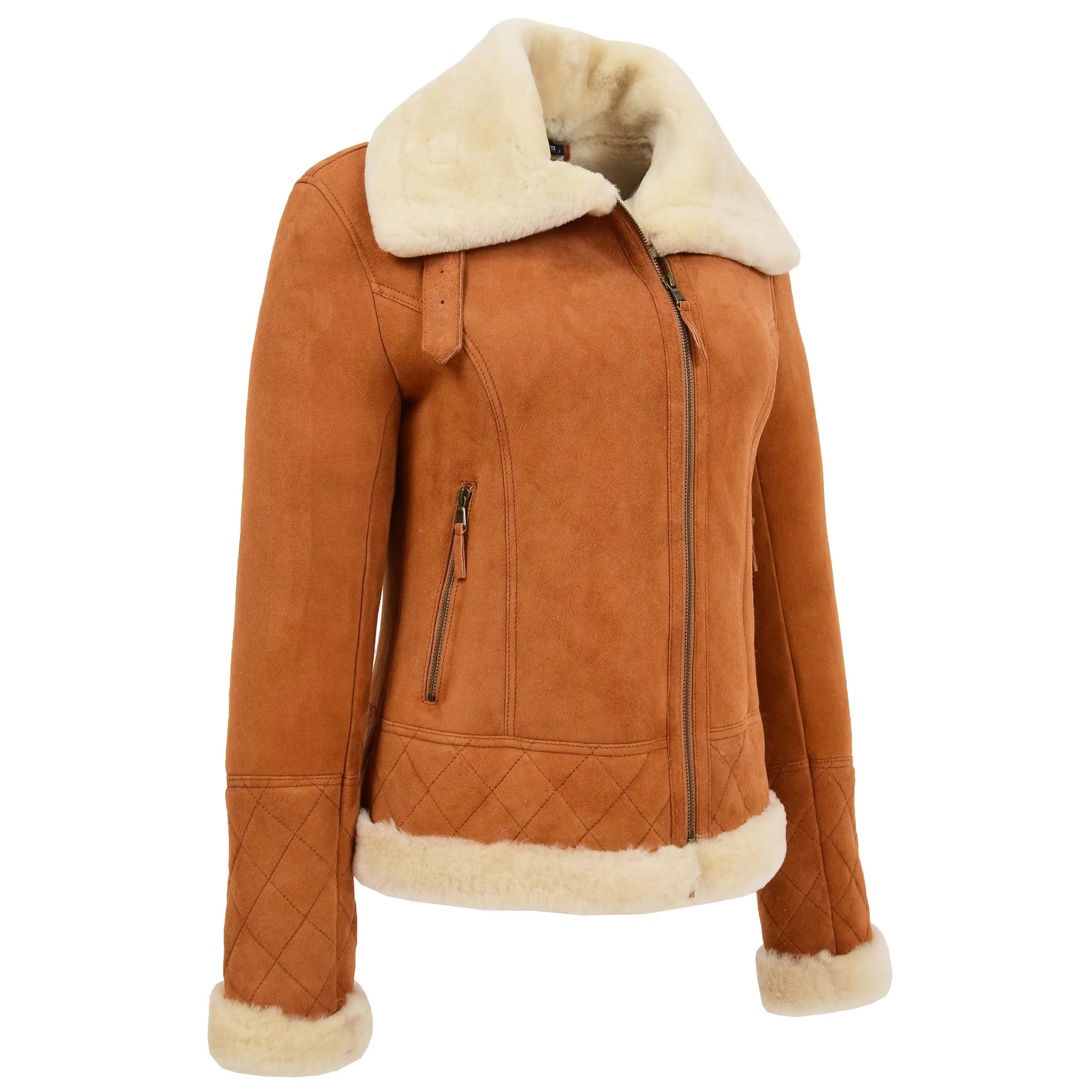 Womens Merino Sheepskin Aviator Jacket Isabelle Tan