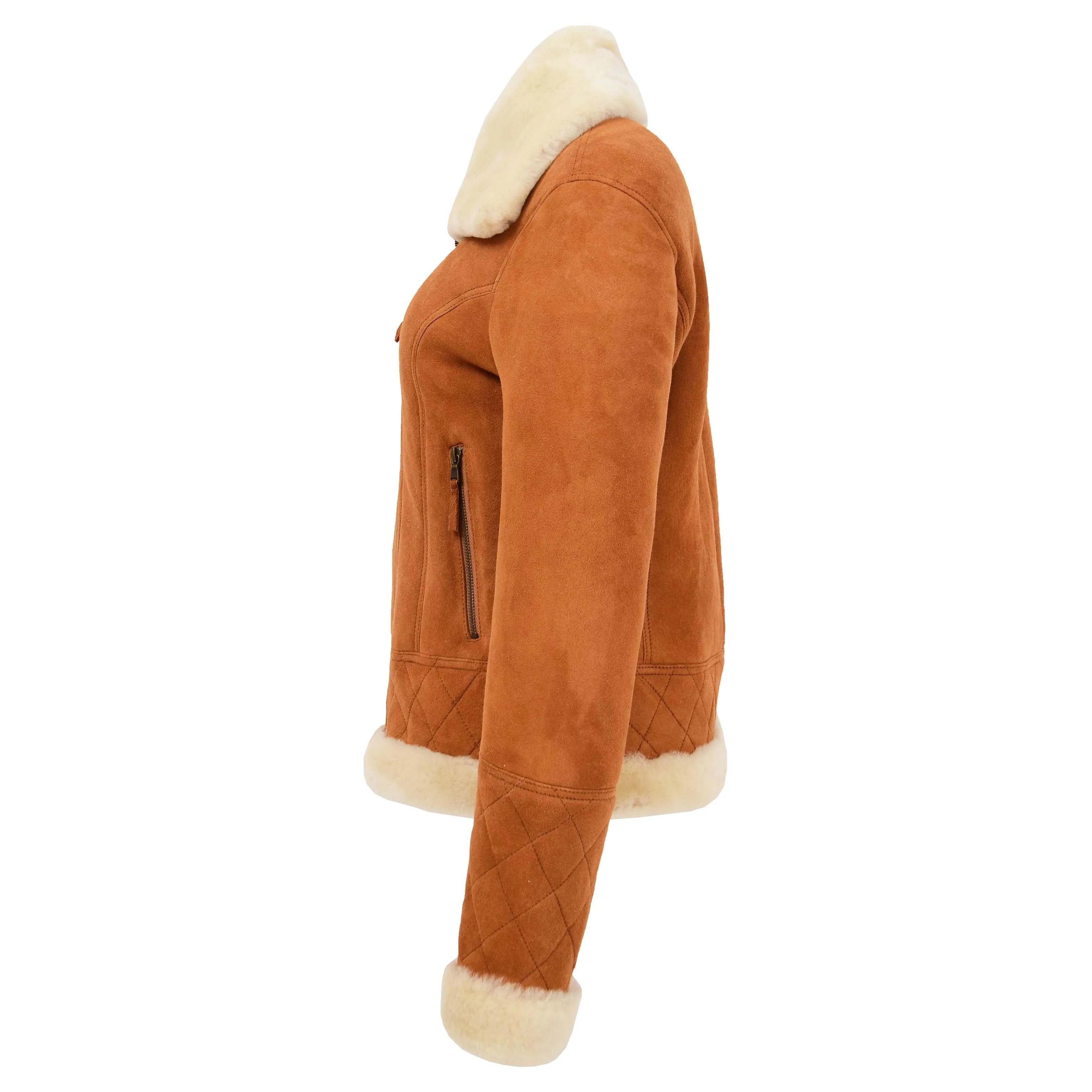 Womens Merino Sheepskin Aviator Jacket Isabelle Tan