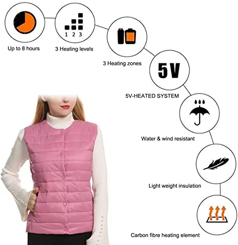 Women's Pink Button Heated Vest