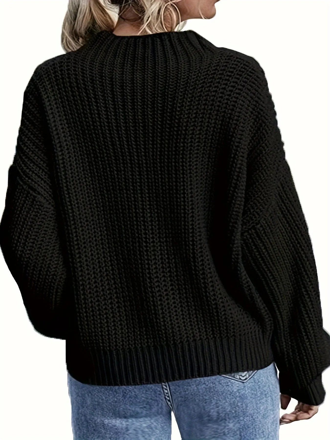 Women's Plus Solid Jacquard Long Sleeve Round Neck Sweater - Elevate Your Casual Style with Ease