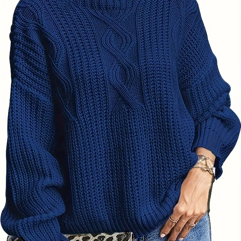 Women's Plus Solid Jacquard Long Sleeve Round Neck Sweater - Elevate Your Casual Style with Ease