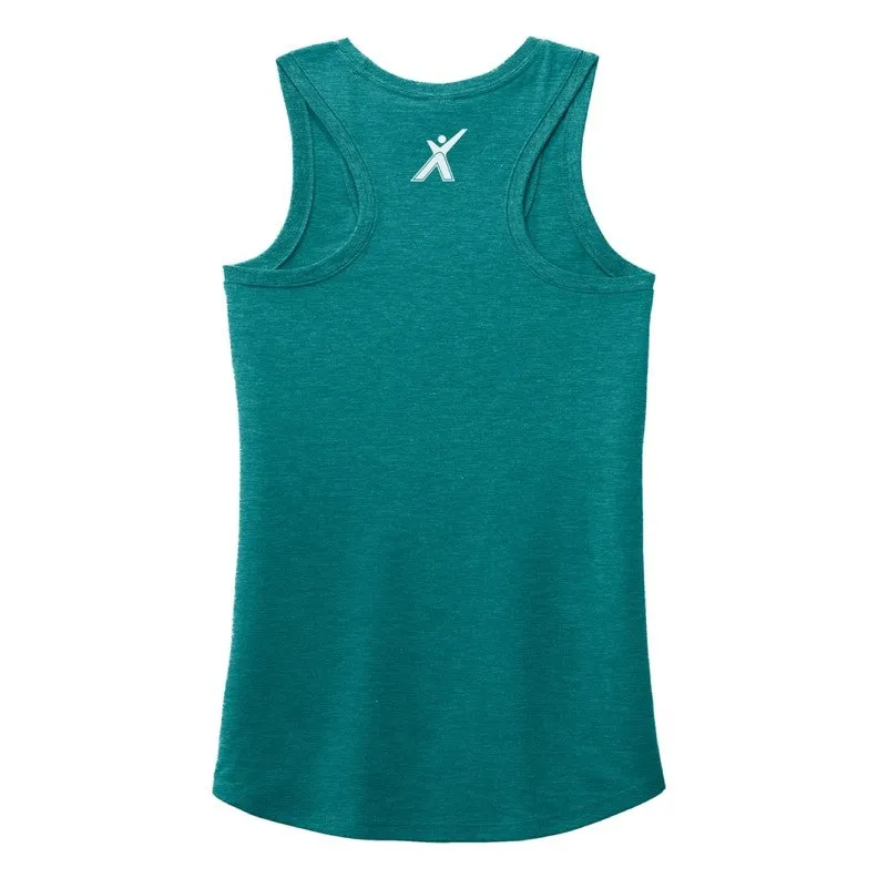 Women's "Lift Heavy, Be Happy" Racerback Tank (Heathered Teal)