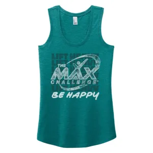 Women's "Lift Heavy, Be Happy" Racerback Tank (Heathered Teal)